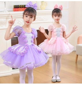 Girls kids pink purple tutu skirt ballet dance dresses kids toddlers sequins choir host singer piano ballerina princess dress kindergarten dance costumes